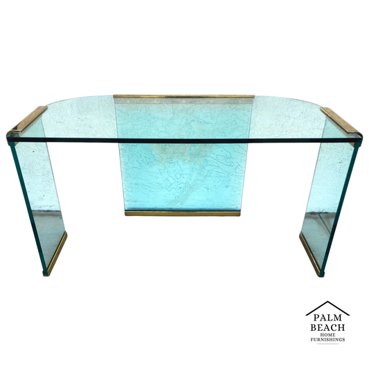 1970s Vintage Leon Rosen for Pace Glass and Brass Desk