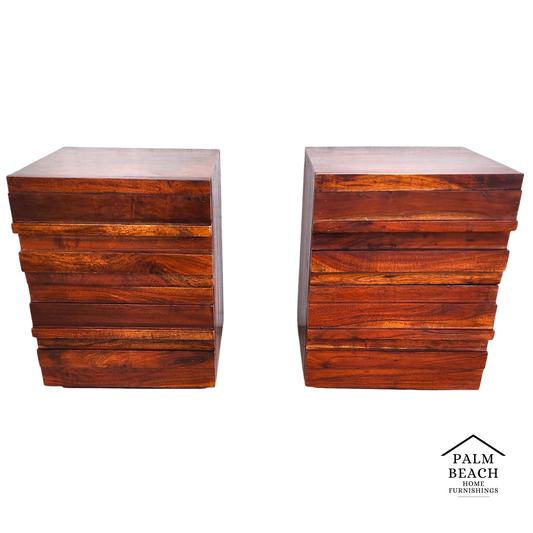MCM Solid Exotic Wood Nightstands Rustic Brutalist Pair