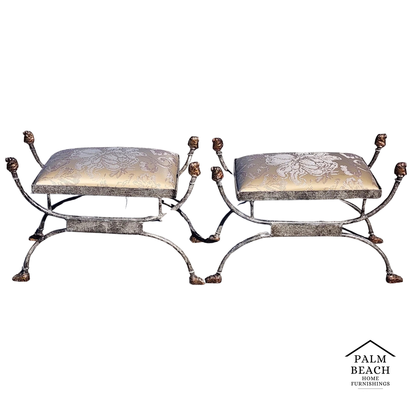 Pair of Curule Benches with Lion Motif