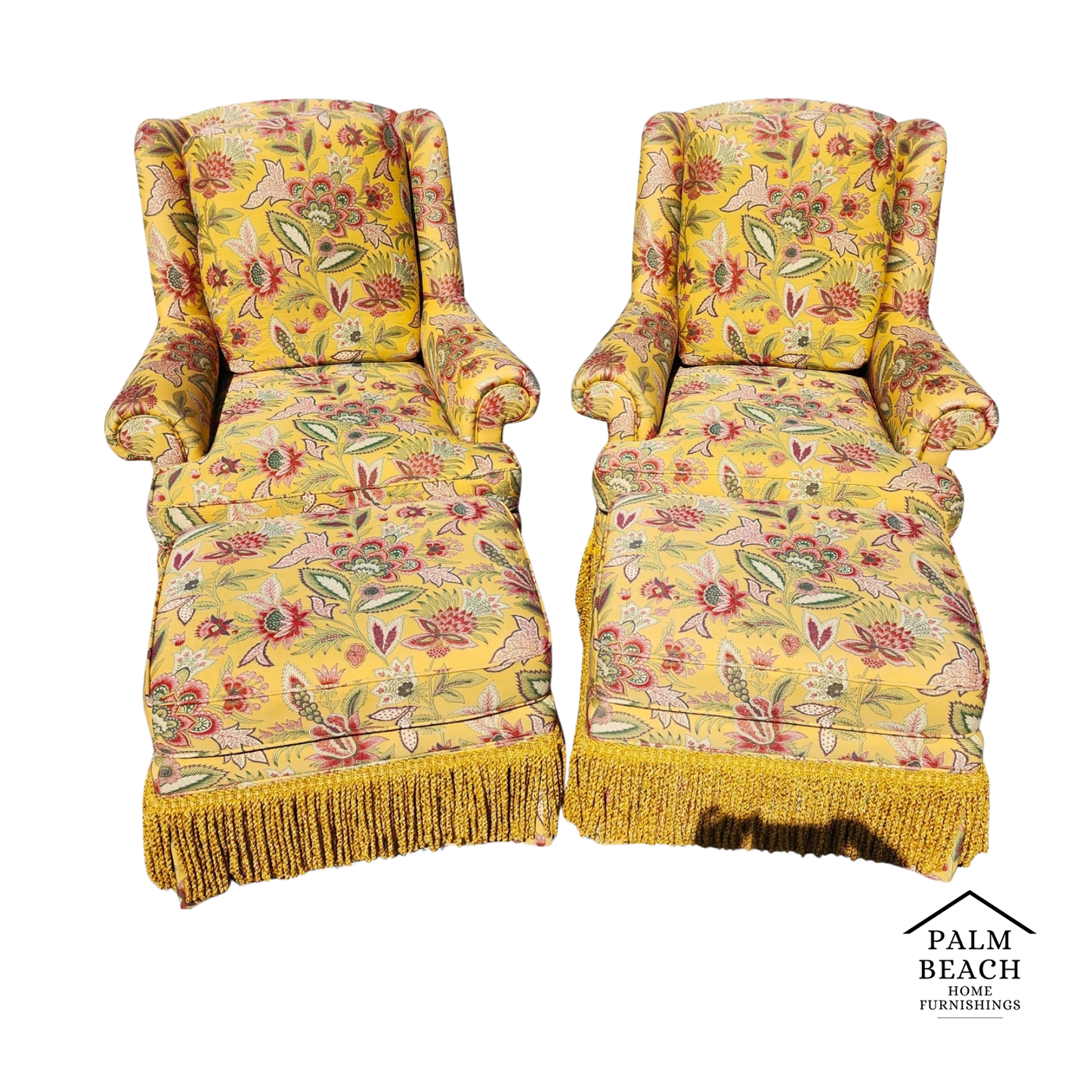 Taylor King Wingback Lounge Chairs & Ottomans Pair