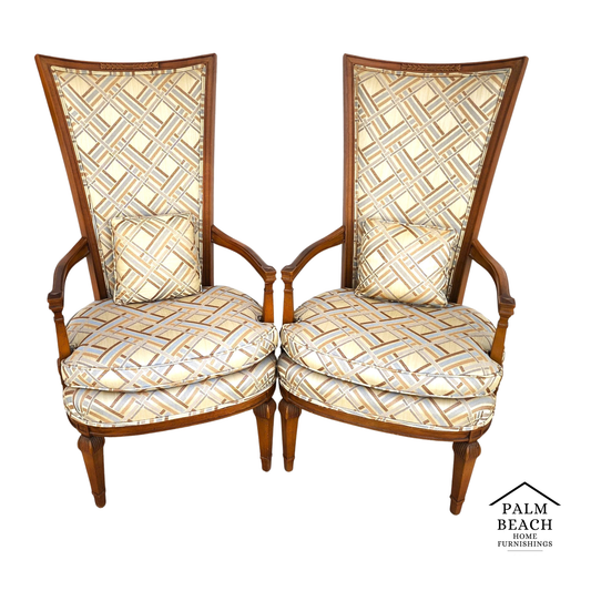 French Louis XVI High Back Accent Dining Chairs Pair