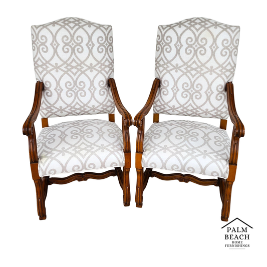 French Louis XIII Os de Mouton Linen Armchairs Pair