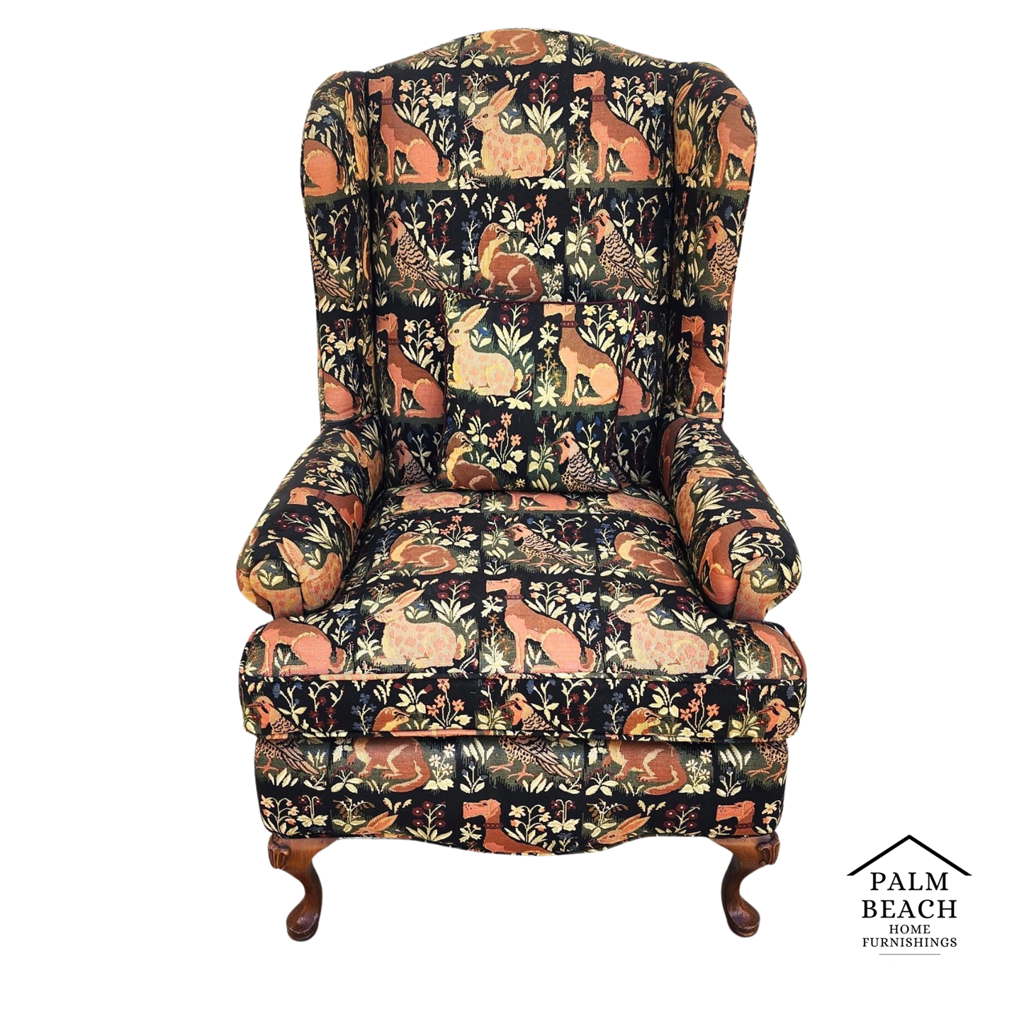 Vintage Chippendale Wingback Armchair French Country Farmhouse Animals
