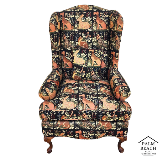 Vintage Chippendale Wingback Armchair French Country Farmhouse Animals