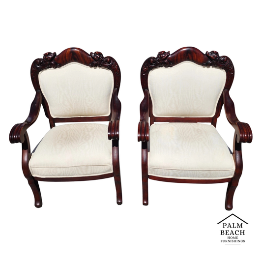 Antique Asian Rosewood Carved Foo Dogs Armchairs Set of 2