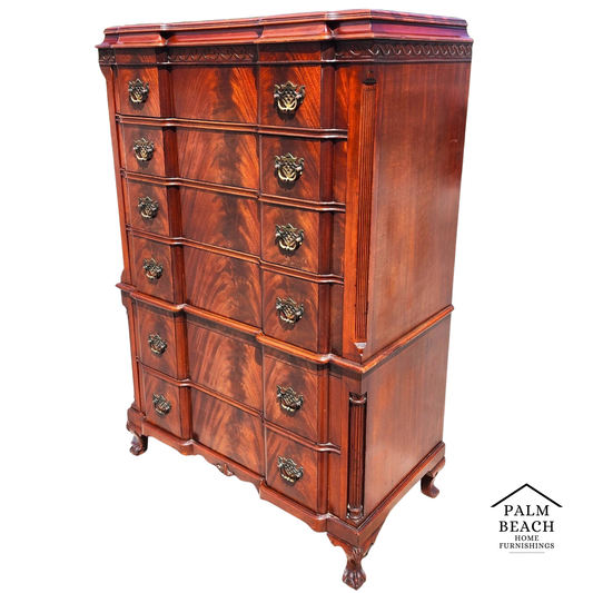 Antique Georgian Flame Mahogany Block Front Highboy Dresser