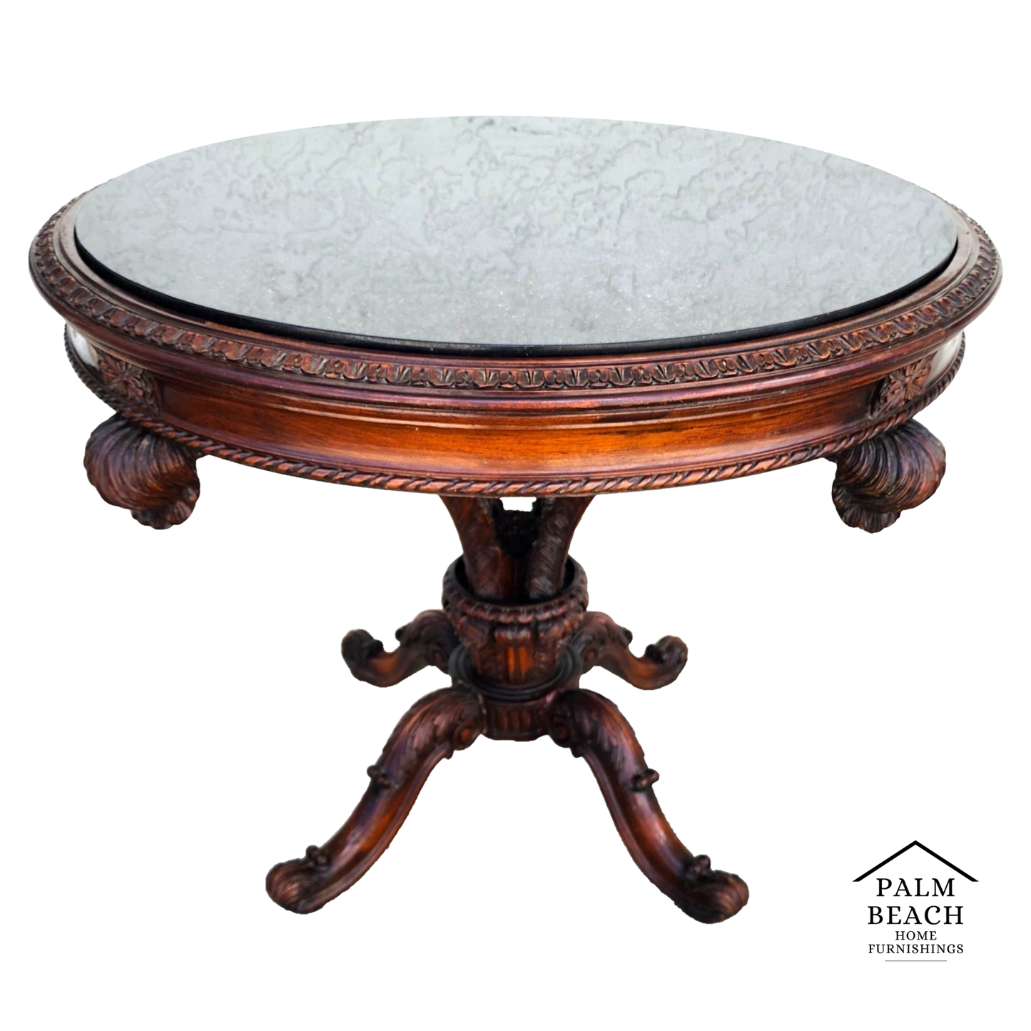 19th Century Empire Revival Center Table Carved Mahogany With Granite Top