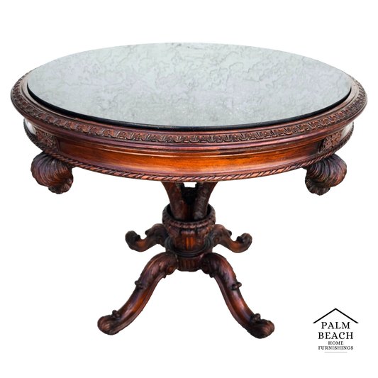 19th Century Empire Revival Center Table Carved Mahogany With Granite Top