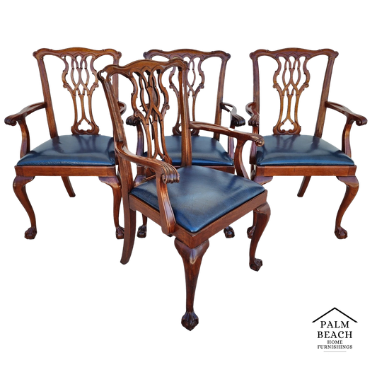 Councill Chippendale Mahogany & Leather Dining Chairs Set of 4
