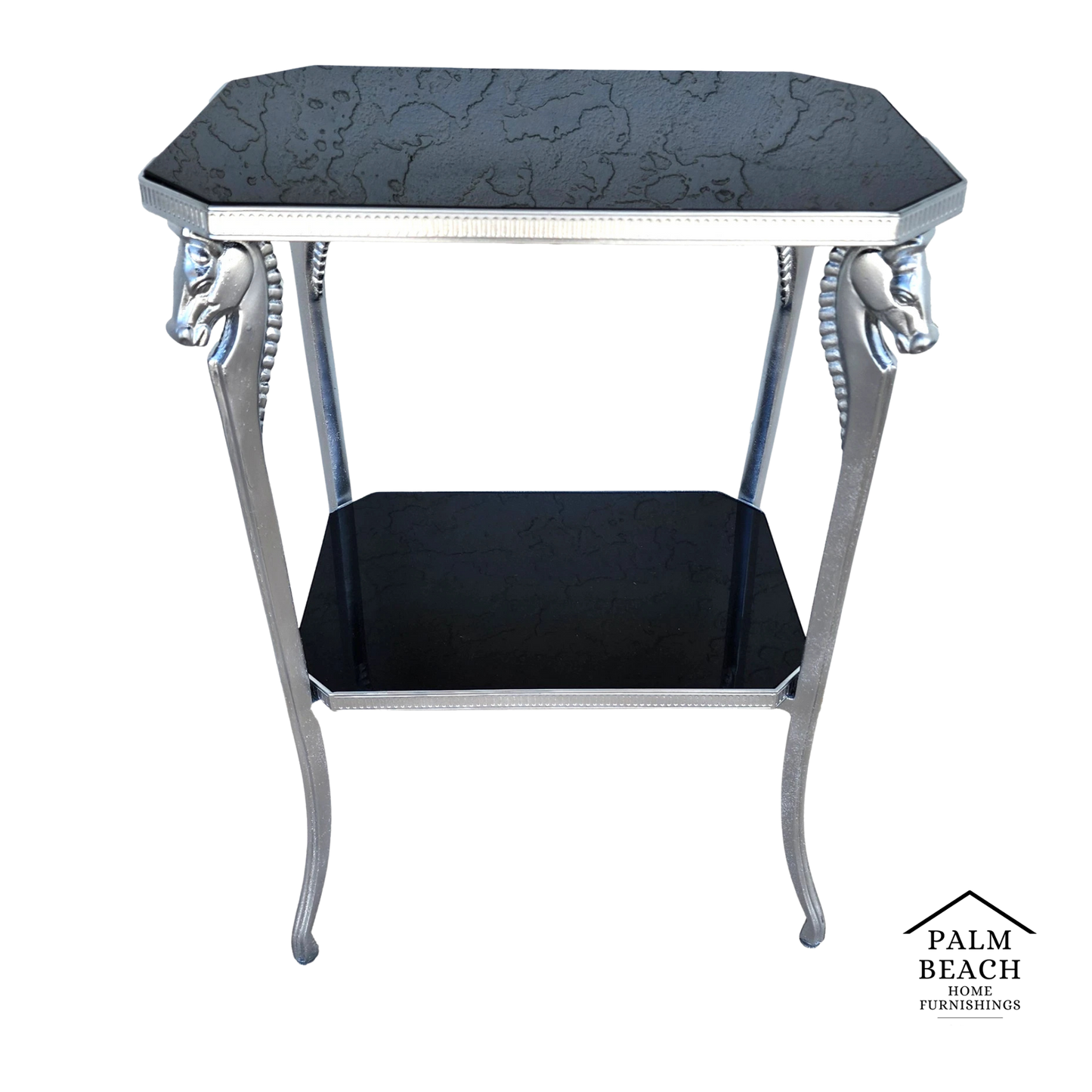 Black Stone and Metal Horse Equine 2 Tier Side Table
