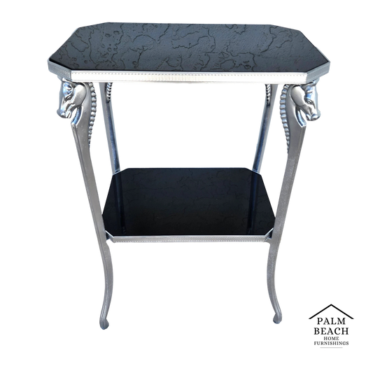 Black Stone and Metal Horse Equine 2 Tier Side Table