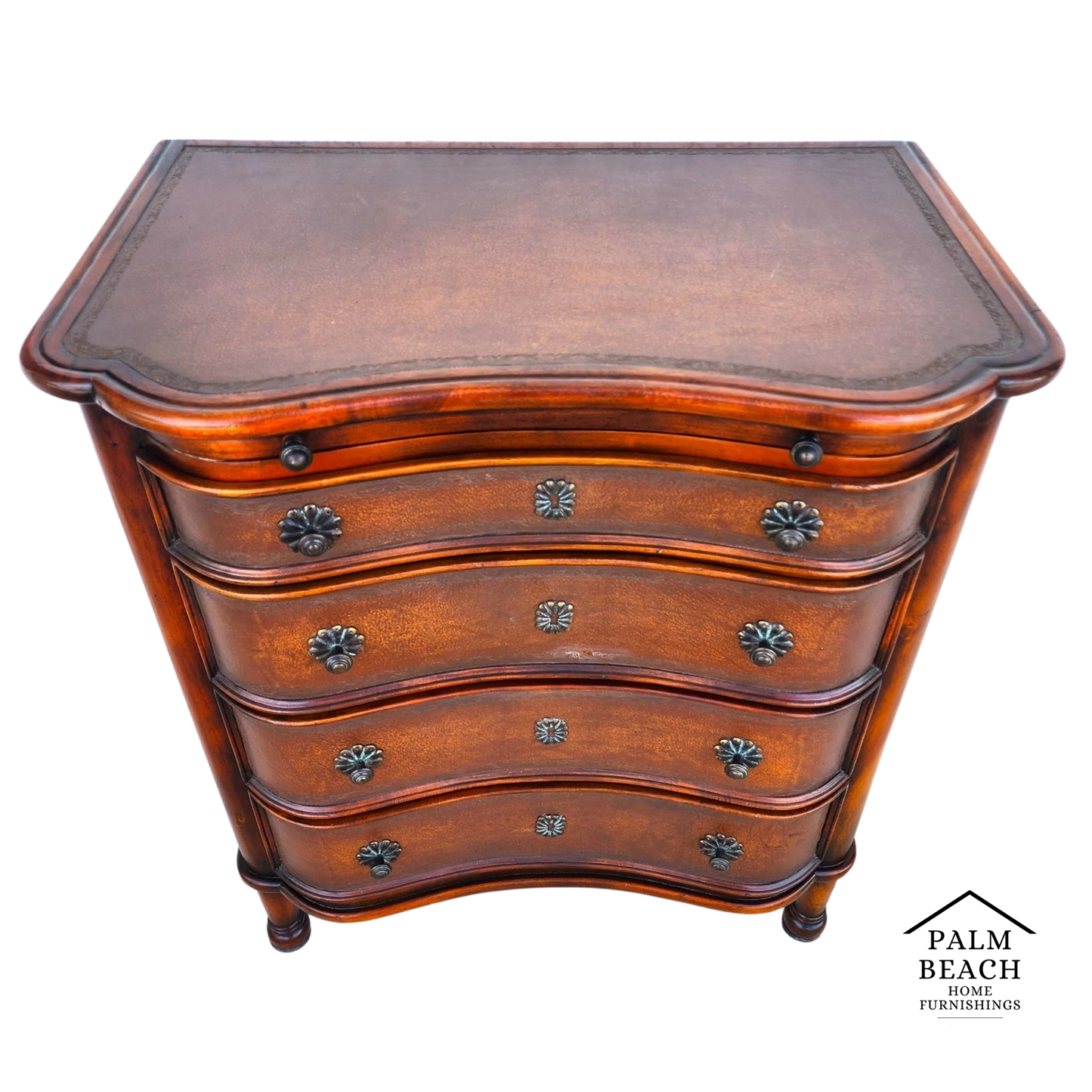 Theodore Alexander Leather Wrapped Serpentine Chest Hidden Pull Out Desk