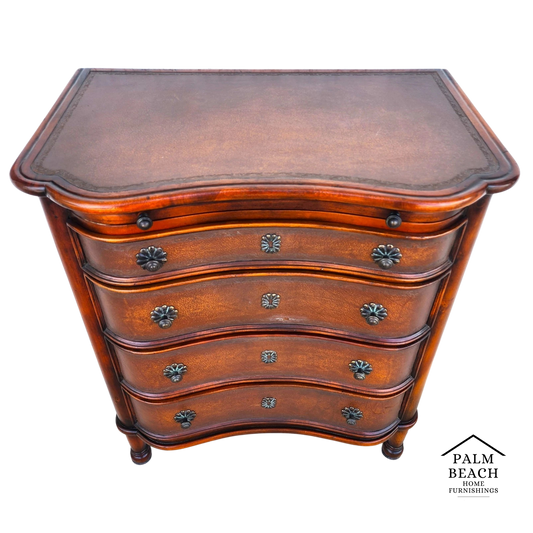 Theodore Alexander Leather Wrapped Serpentine Chest Hidden Pull Out Desk