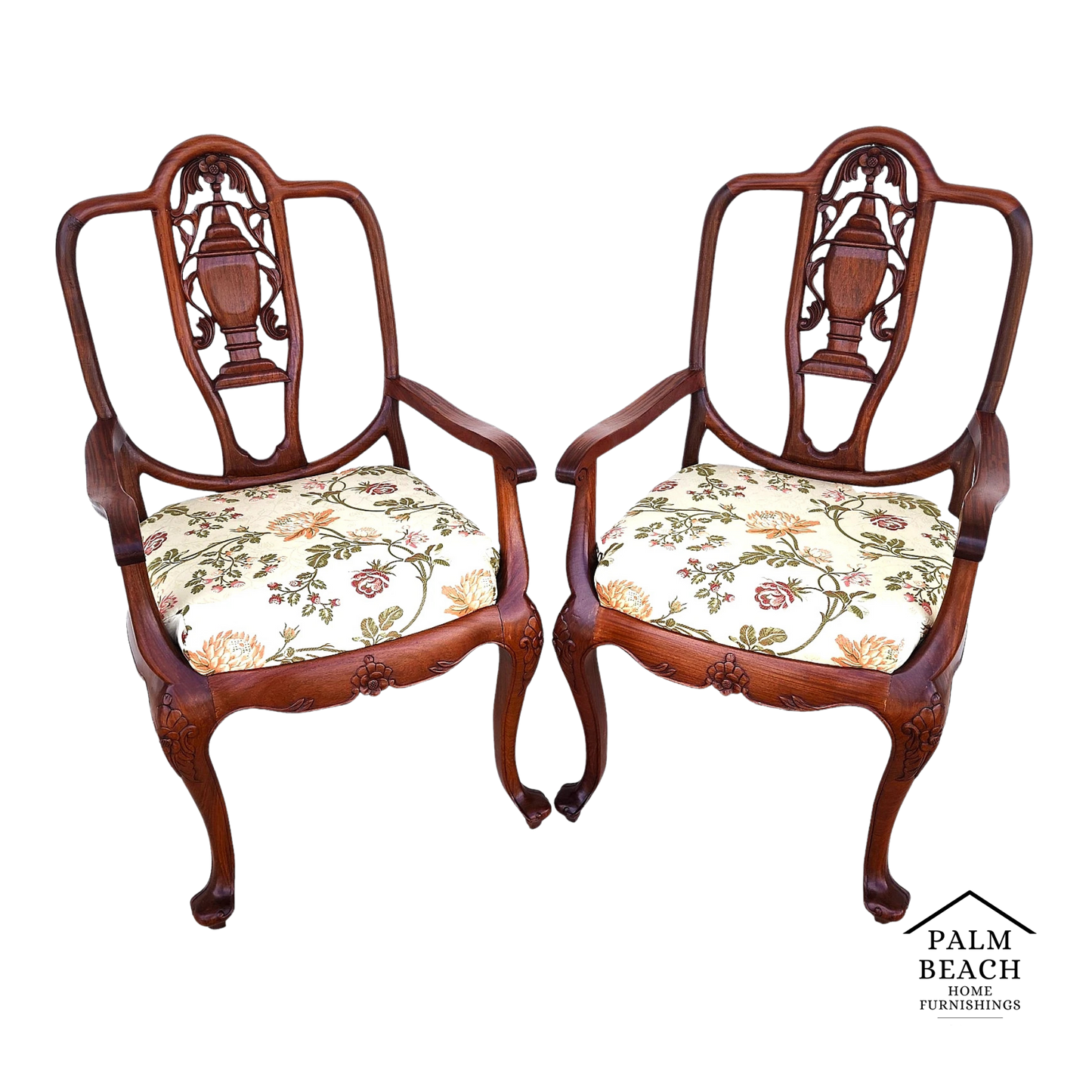 George Zee & Co Hand Carved Rosewood Armchairs A Pair