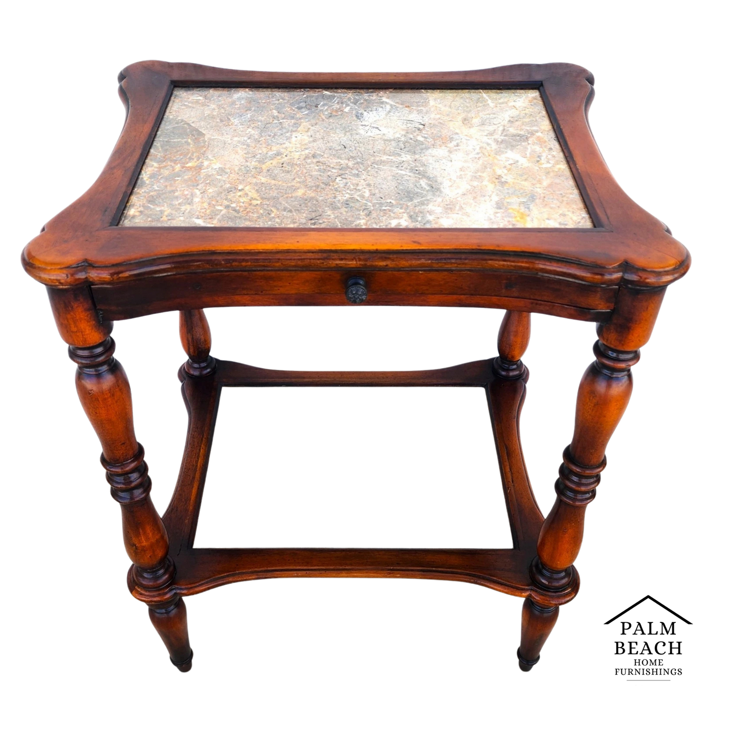 Theodore Alexander 2 Tier Mahogany & Marble Side Lamp Table With Pullout Top