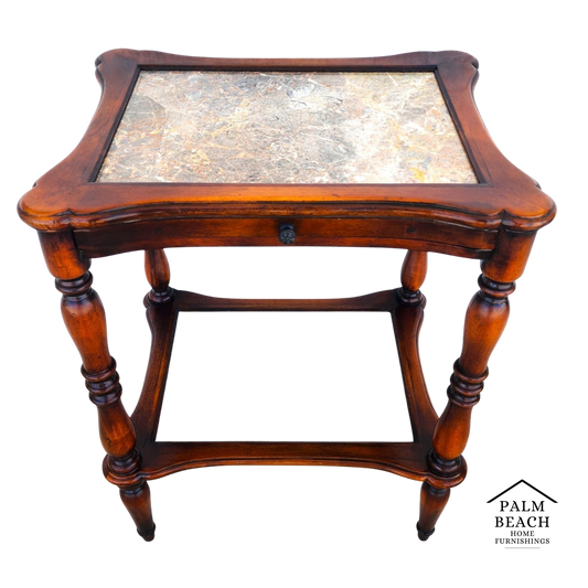 Theodore Alexander 2 Tier Mahogany & Marble Side Lamp Table With Pullout Top