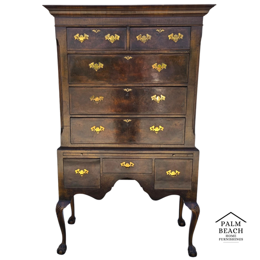 Antique Walnut Highboy Dresser Desk With Pullout Writing Surface