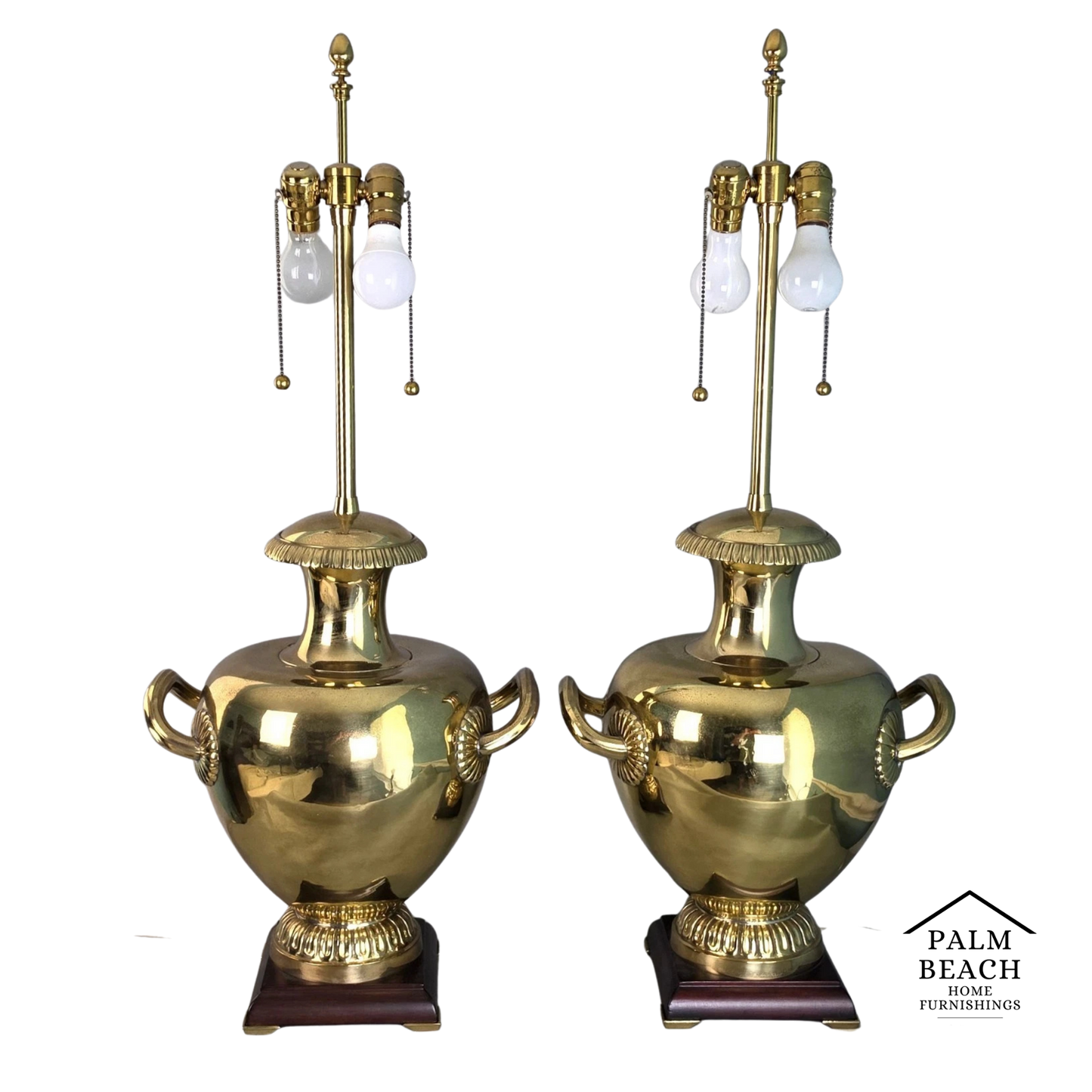 Vintage Marbro Polished Brass "Hydria" Table Lamps Dual Light A Pair
