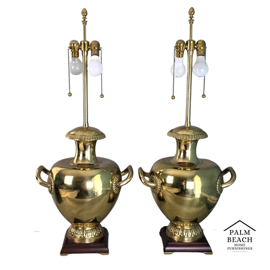 Vintage Marbro Polished Brass "Hydria" Table Lamps Dual Light A Pair