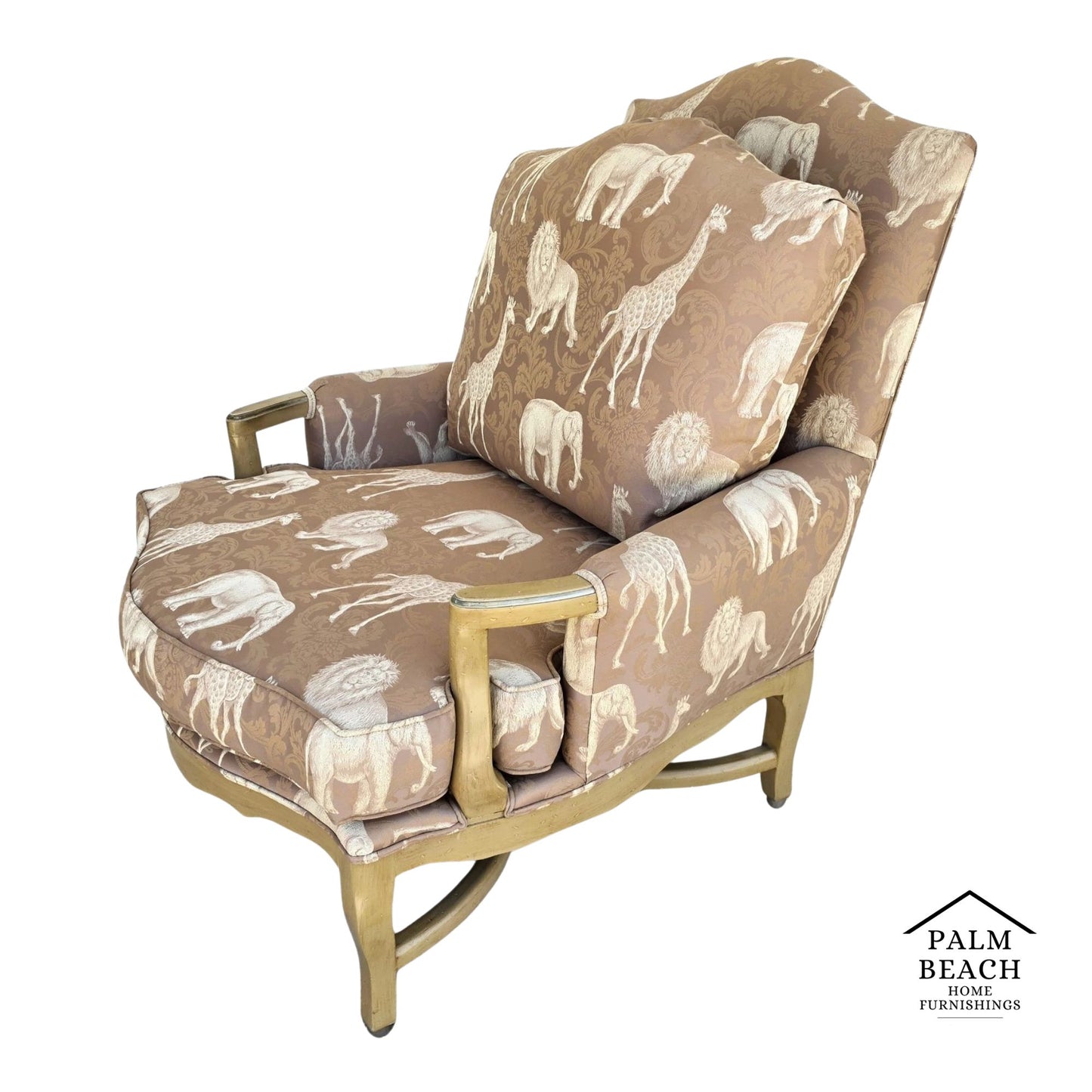 Safari Animals French Louis XV Bergère Armchair Lions Elephants Giraffes