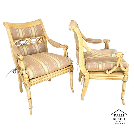 Century Furniture Regency Cane Seat Armchairs Pair