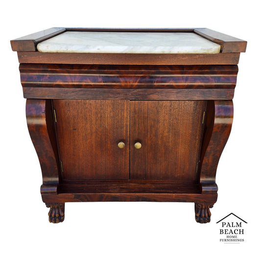 19th Century American Empire Flame Mahogany & Marble Cabinet Side Table