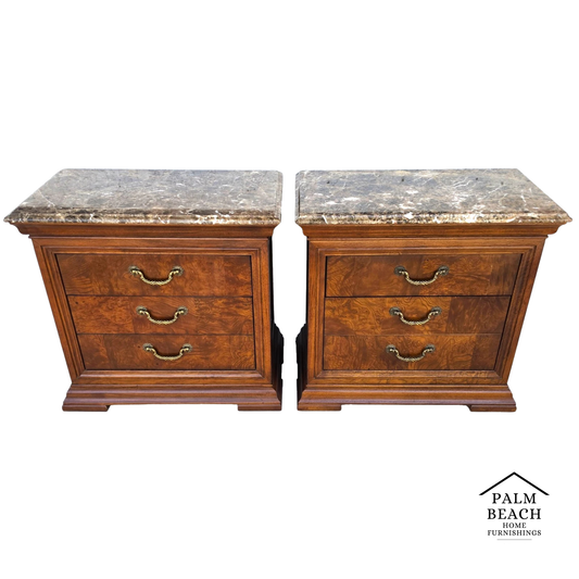Thomasville Elysee Nightstands Burl and Marble A Pair