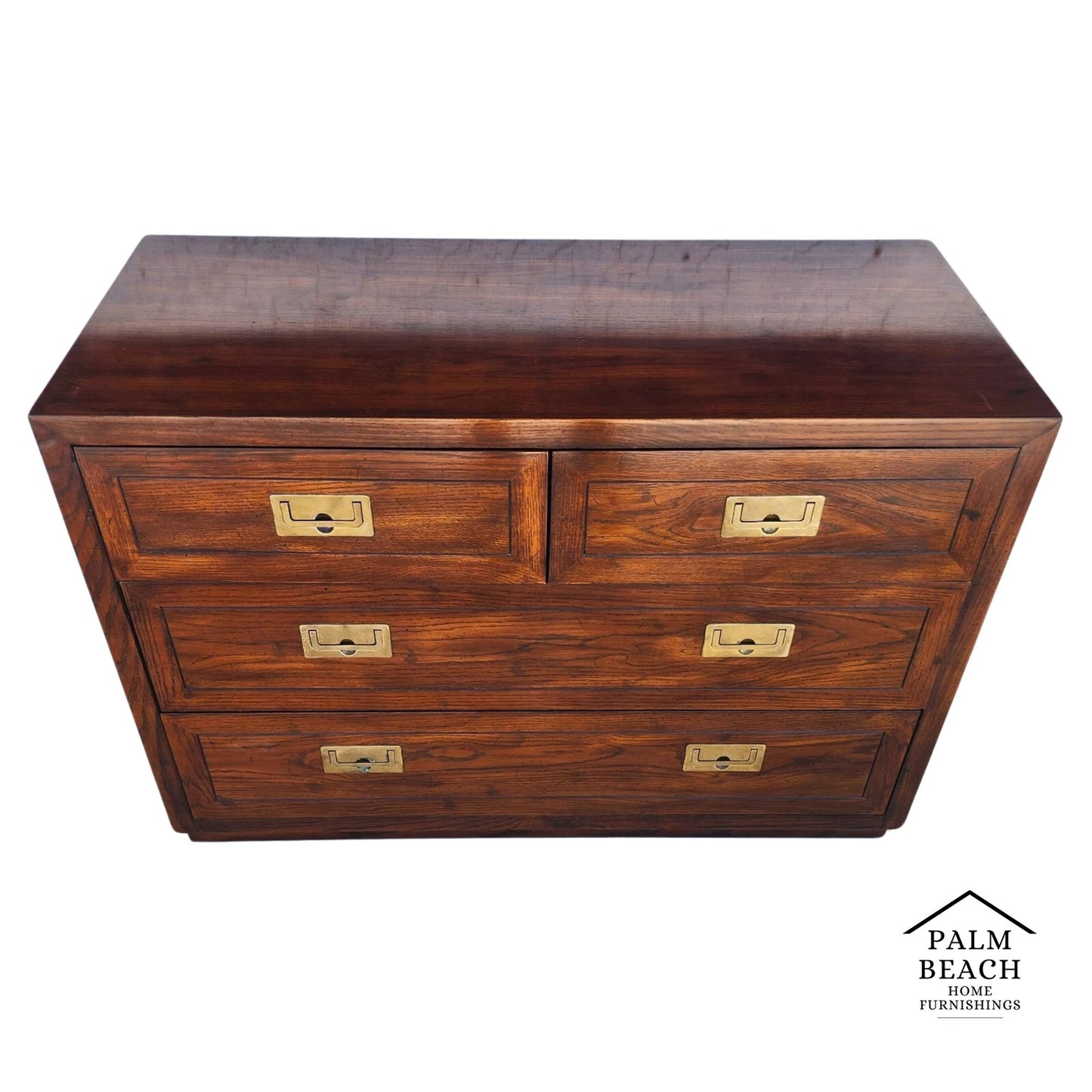 Henredon Chest Dresser Campaign Glass Top