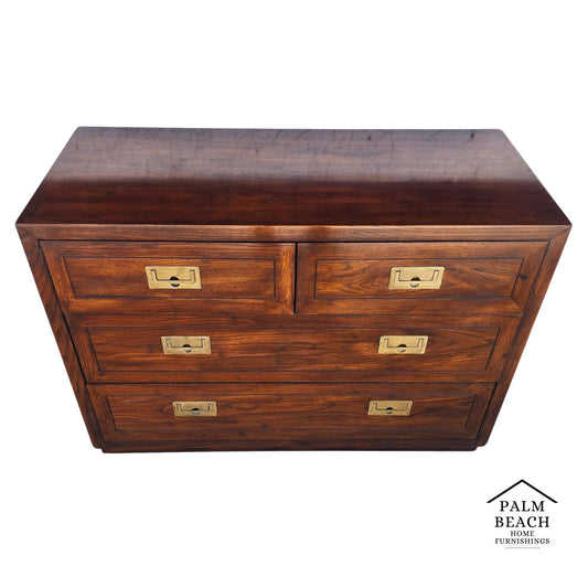Henredon Chest Dresser Campaign Glass Top
