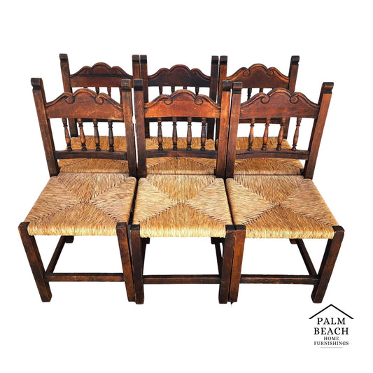 Vintage Rustic Lancashire Chairs Rush Seats