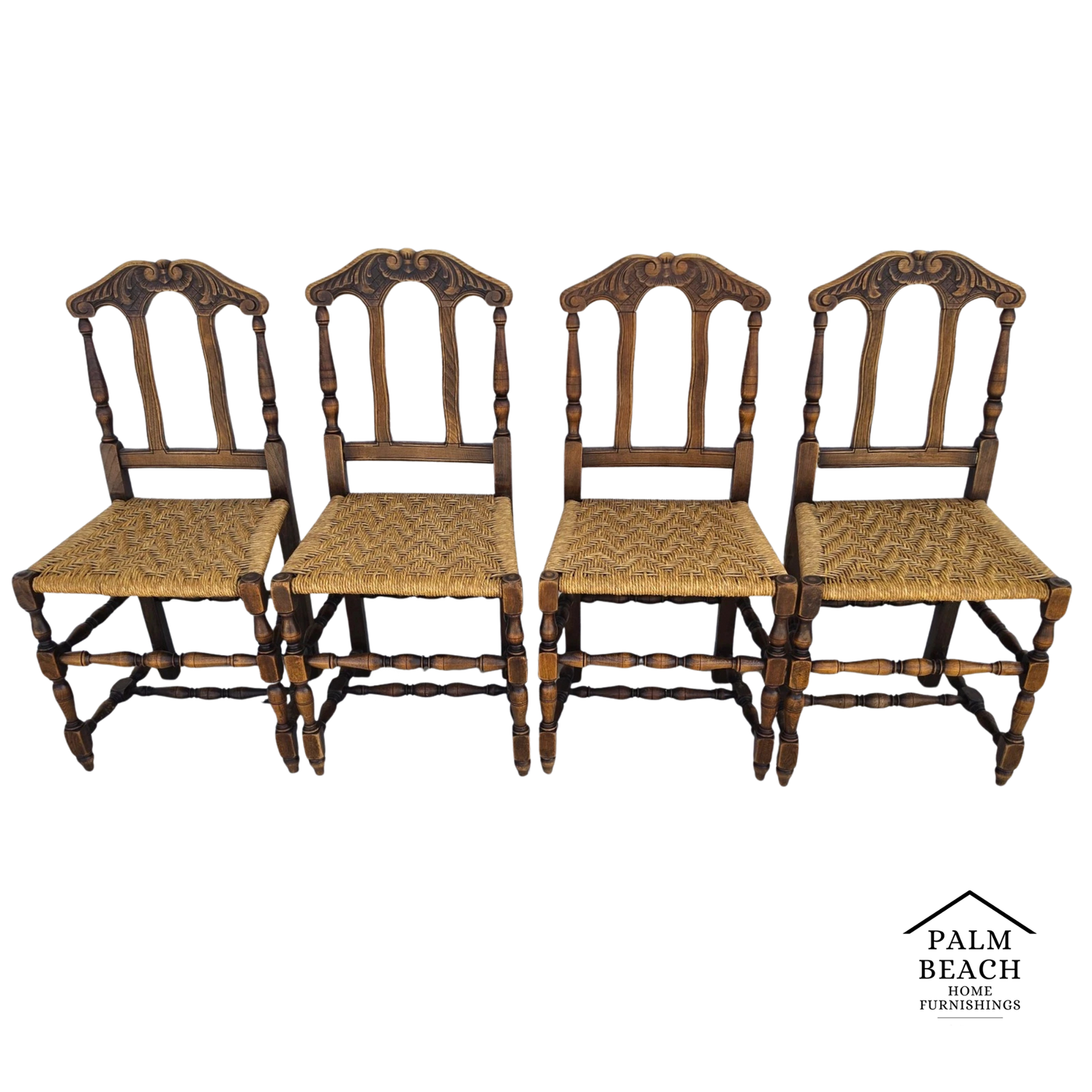 Antique 1800s Provençal Dining Chairs with Rope Seats Set of 4