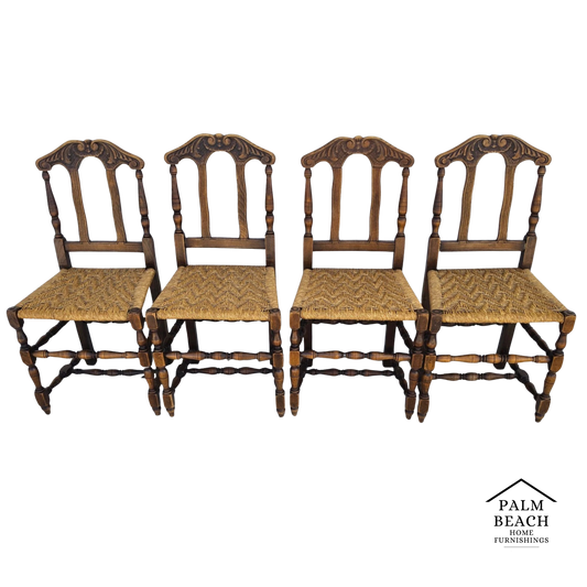 Antique 1800s Provençal Dining Chairs with Rope Seats Set of 4