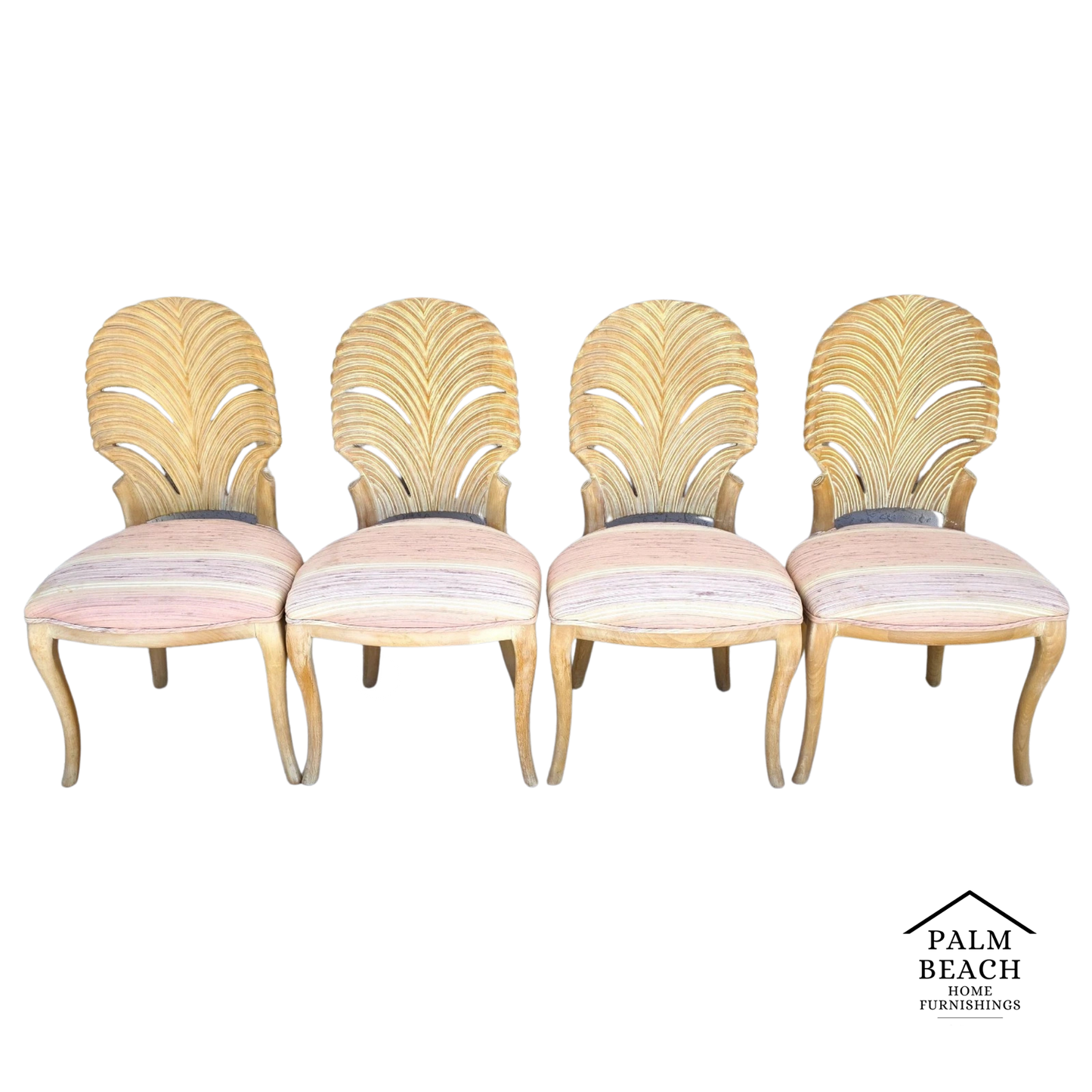 Vintage Venetian Grotto Style Carved Wood Palm Leaf Dining Chairs Set of 4