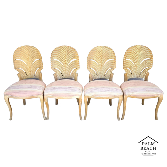 Vintage Venetian Grotto Style Carved Wood Palm Leaf Dining Chairs Set of 4