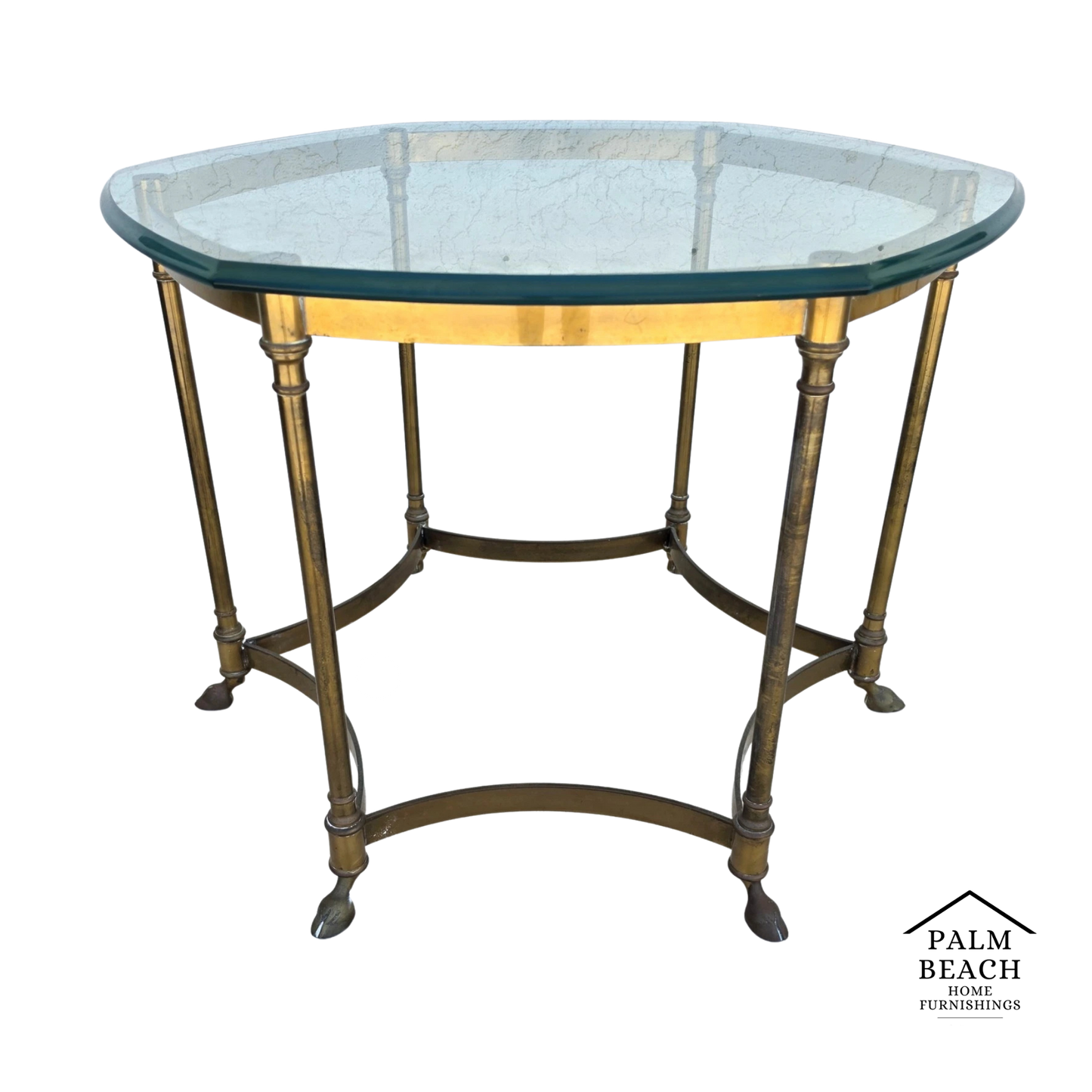 Vintage Labarge Side Table Brass Glass Hoof Footed Octagonal