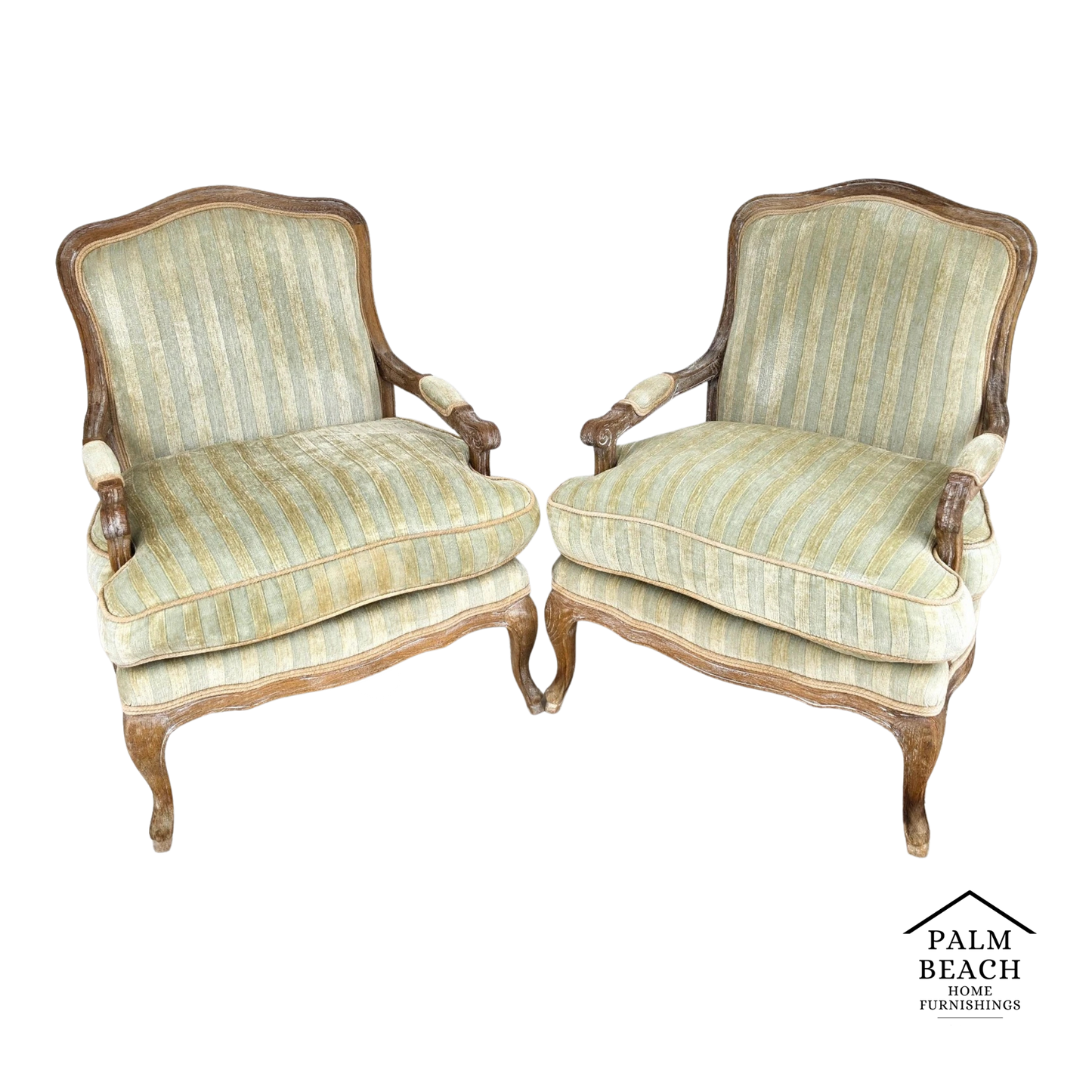 Plush Velvet French Country Fauteuil Armchairs Pair