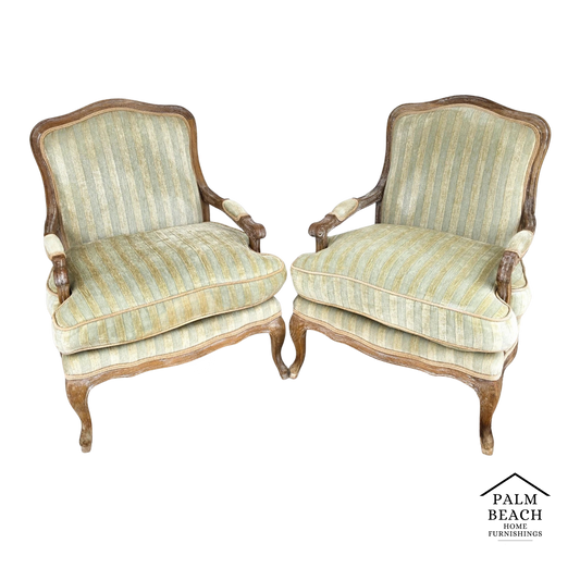Plush Velvet French Country Fauteuil Armchairs Pair
