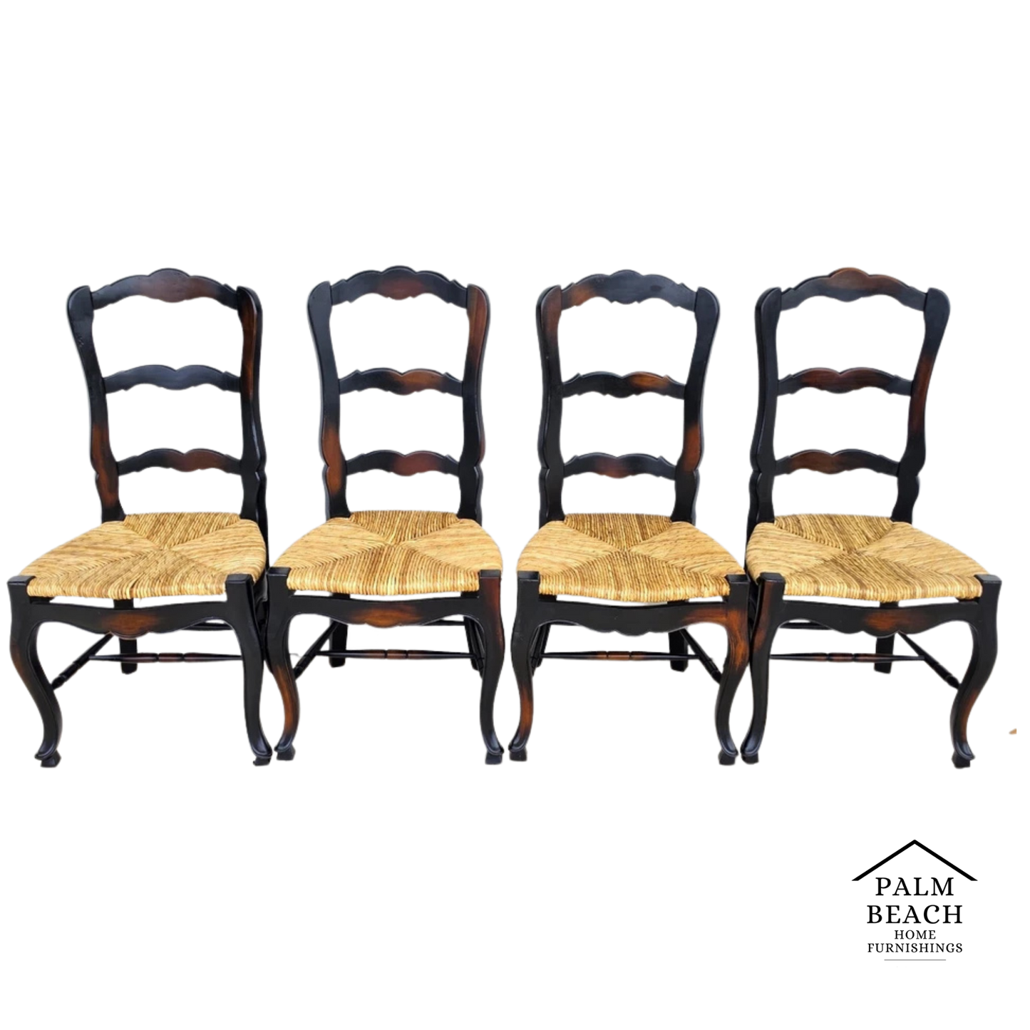 French Country Ladderback Rush Seat Dining Chairs Set of 4