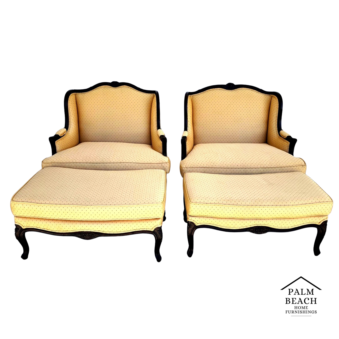 Pierre Deux Style French Country Provincial Bergere Lounge Chairs & Ottoman Pair