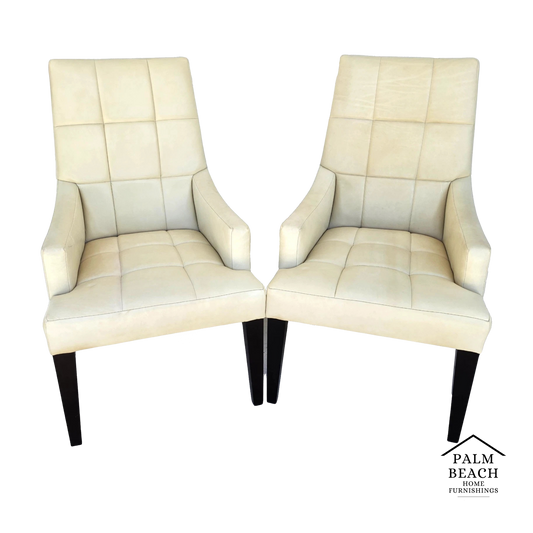 Barbara Barry for Henredon Leather Dining Accent Armchairs Set of 2
