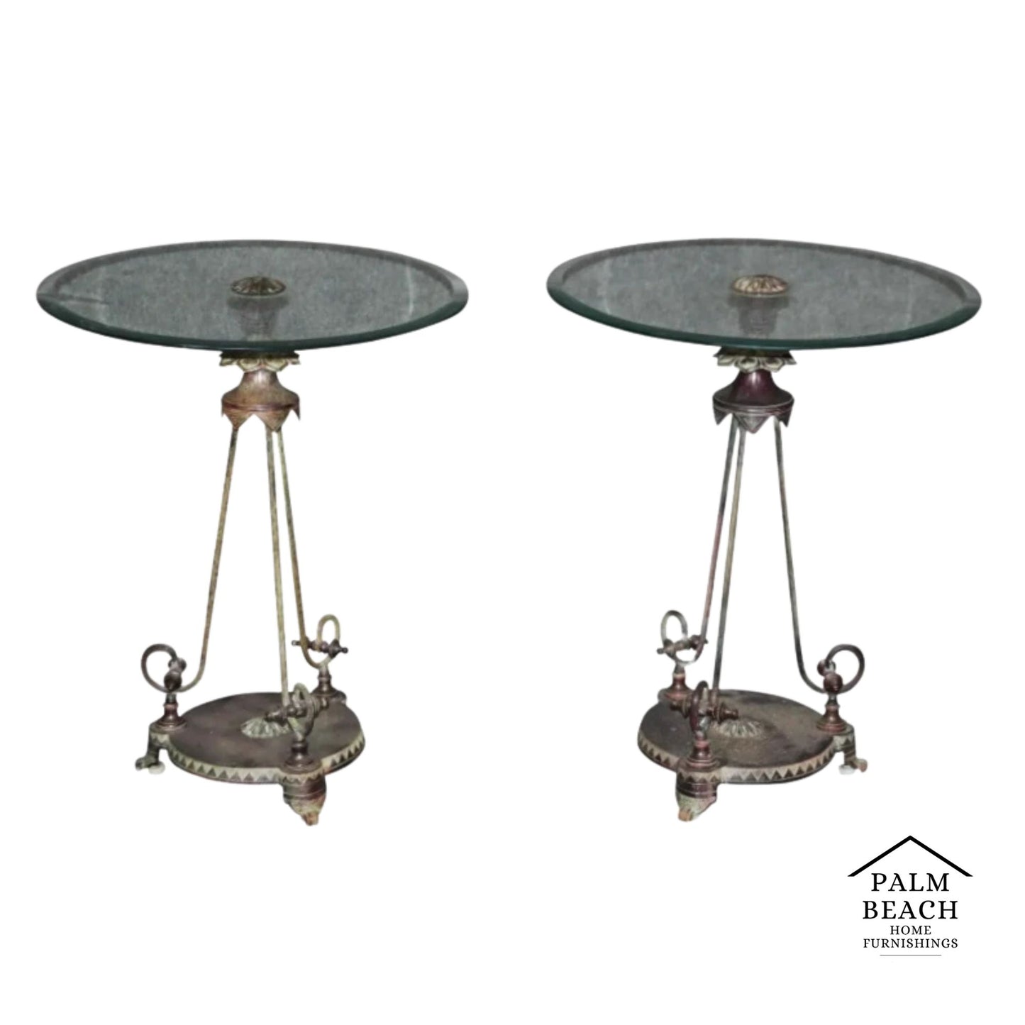 Verdi Gris Bronze Gueridon Tables Pair