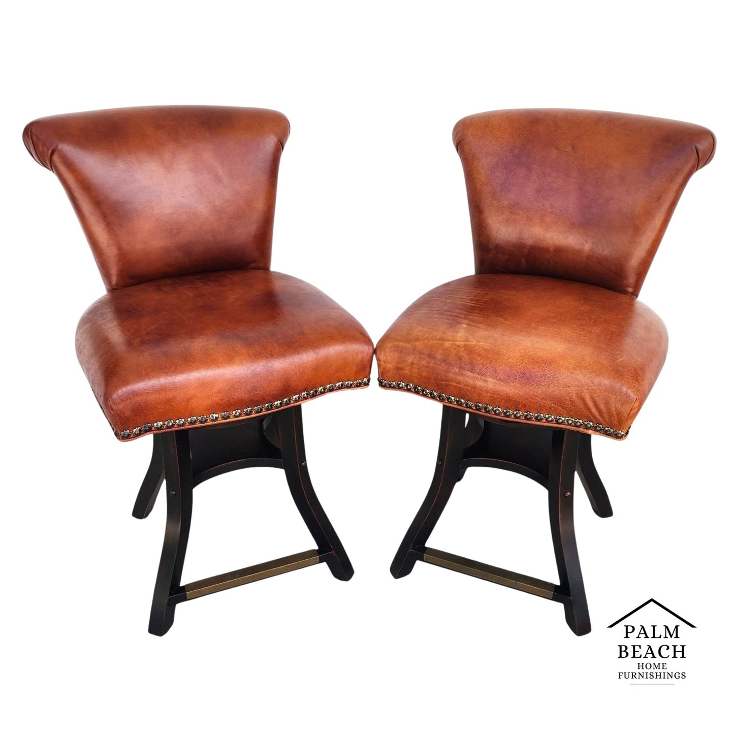 Top Grain Leather Swivel Counter Stools Pair
