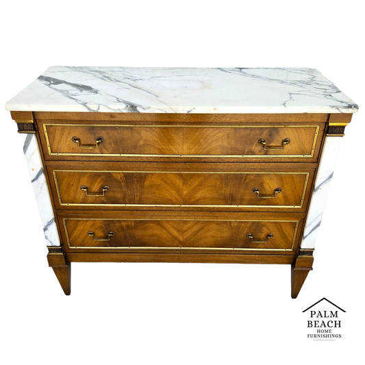 Mid Century Louis XVI Maison Jansen Style Marble Top Commode Dresser Sideboard