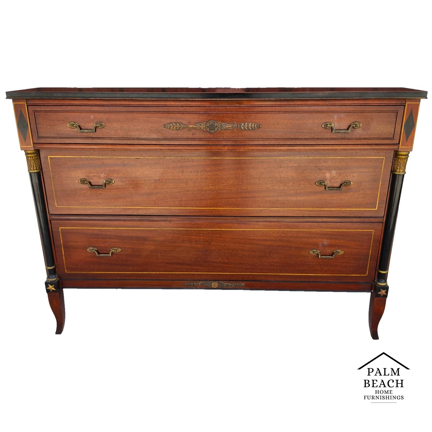 Rway French Empire Commode Dresser Buffet with Glass Top