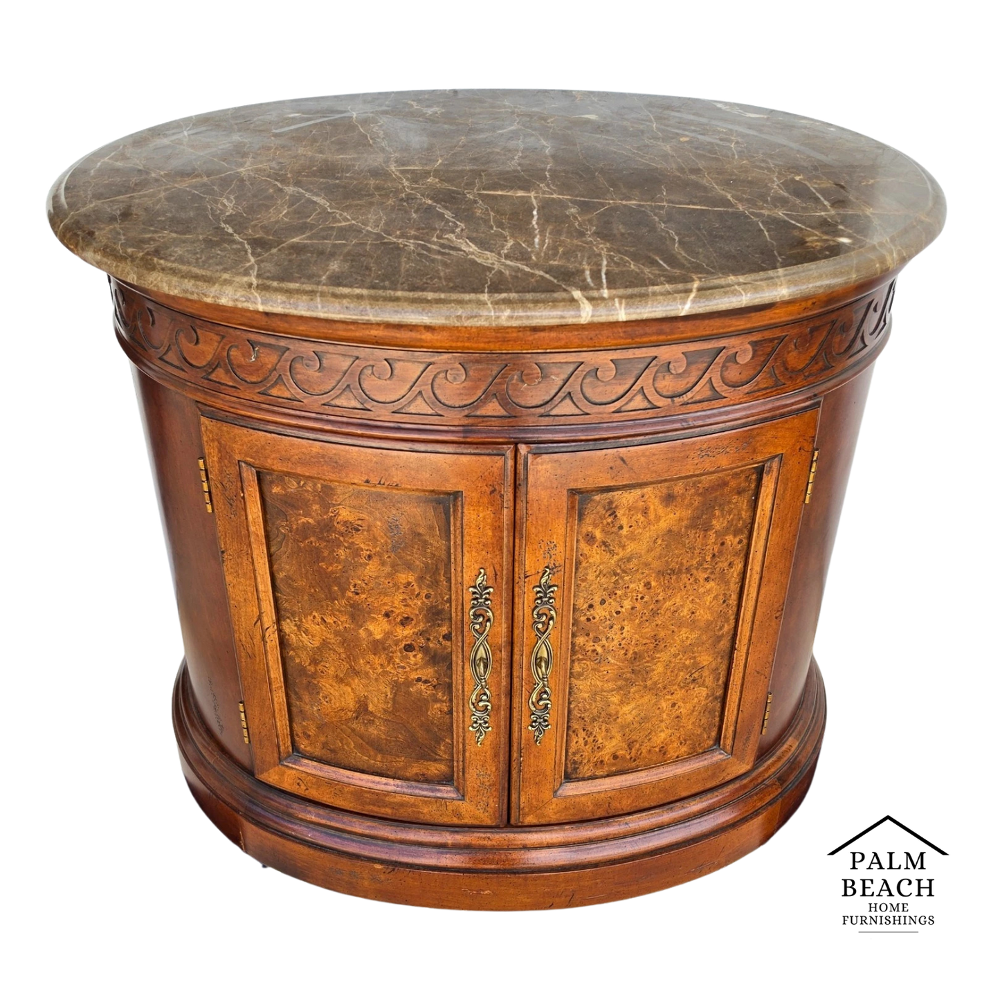Henredon Style Mahogany & Marble Drum Center Side Bedside Table