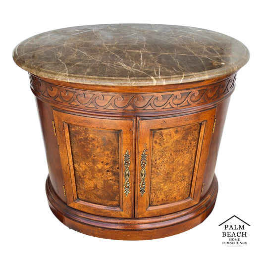 Henredon Style Mahogany & Marble Drum Center Side Bedside Table