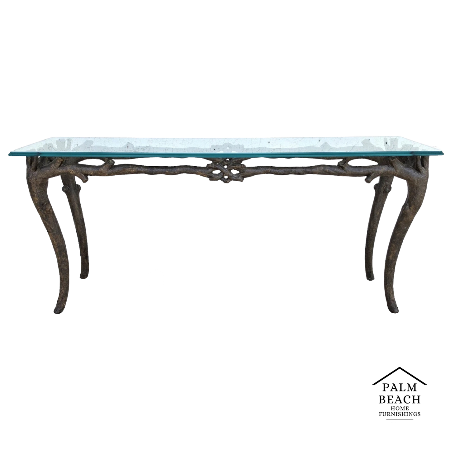 Patinated Bronze Faux Bois Branch Console Table Attributed to Carl Gillberg