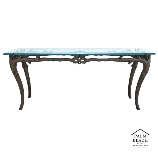 Patinated Bronze Faux Bois Branch Console Table Attributed to Carl Gillberg