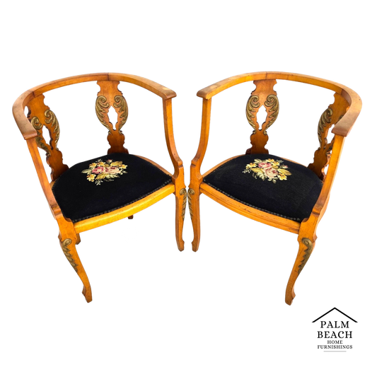 Antique Circa 1900 Victorian Corner Tub Barrel Chairs Set of 2
