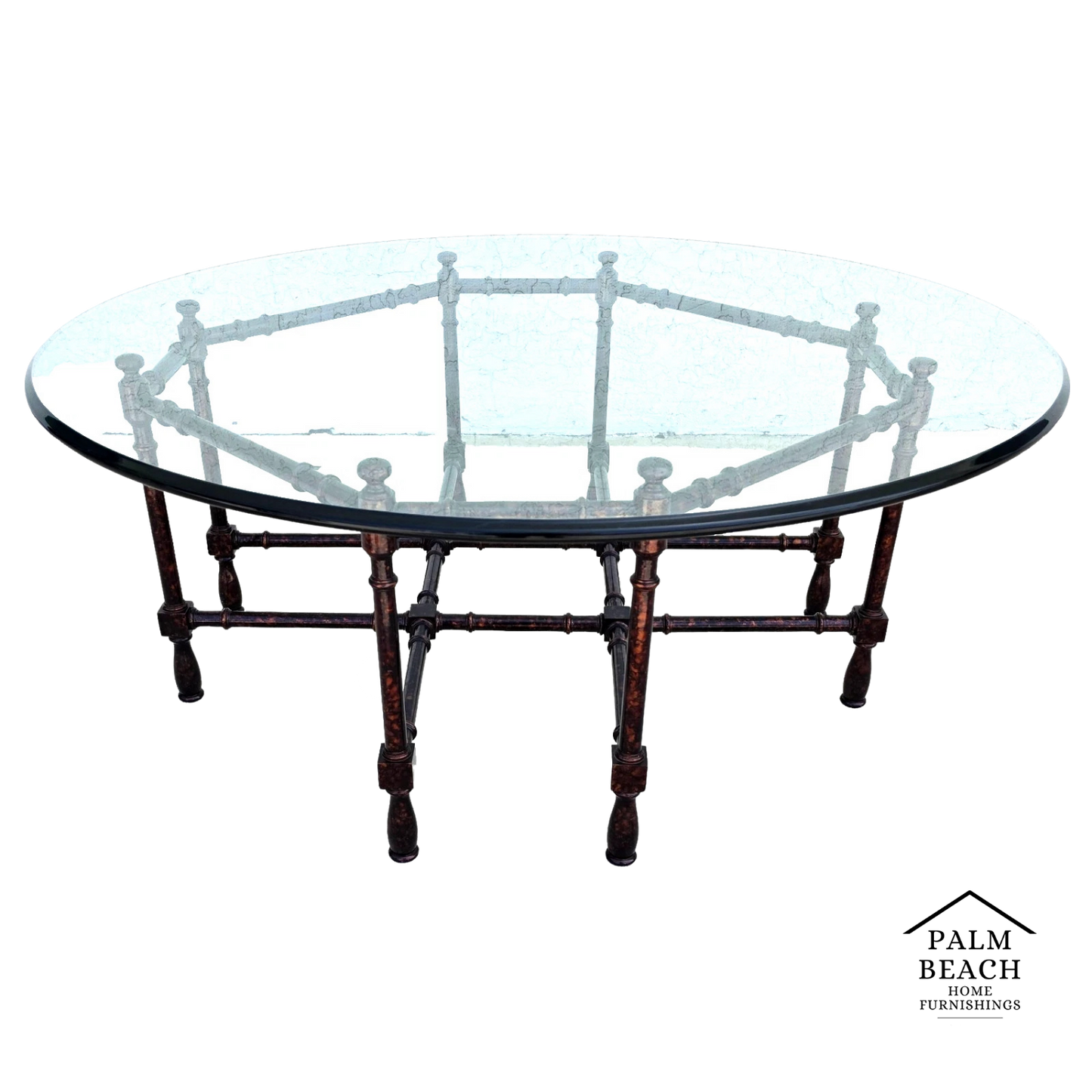 Vintage Baker Style Tortoise Shell Faux Bamboo & Glass Coffee Table